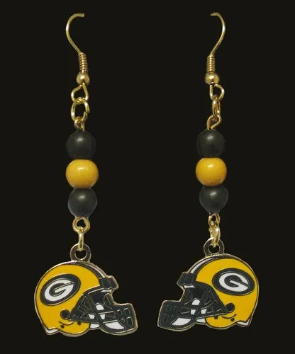 Green Bay Packers Beaded Helmet Dangle Earrings