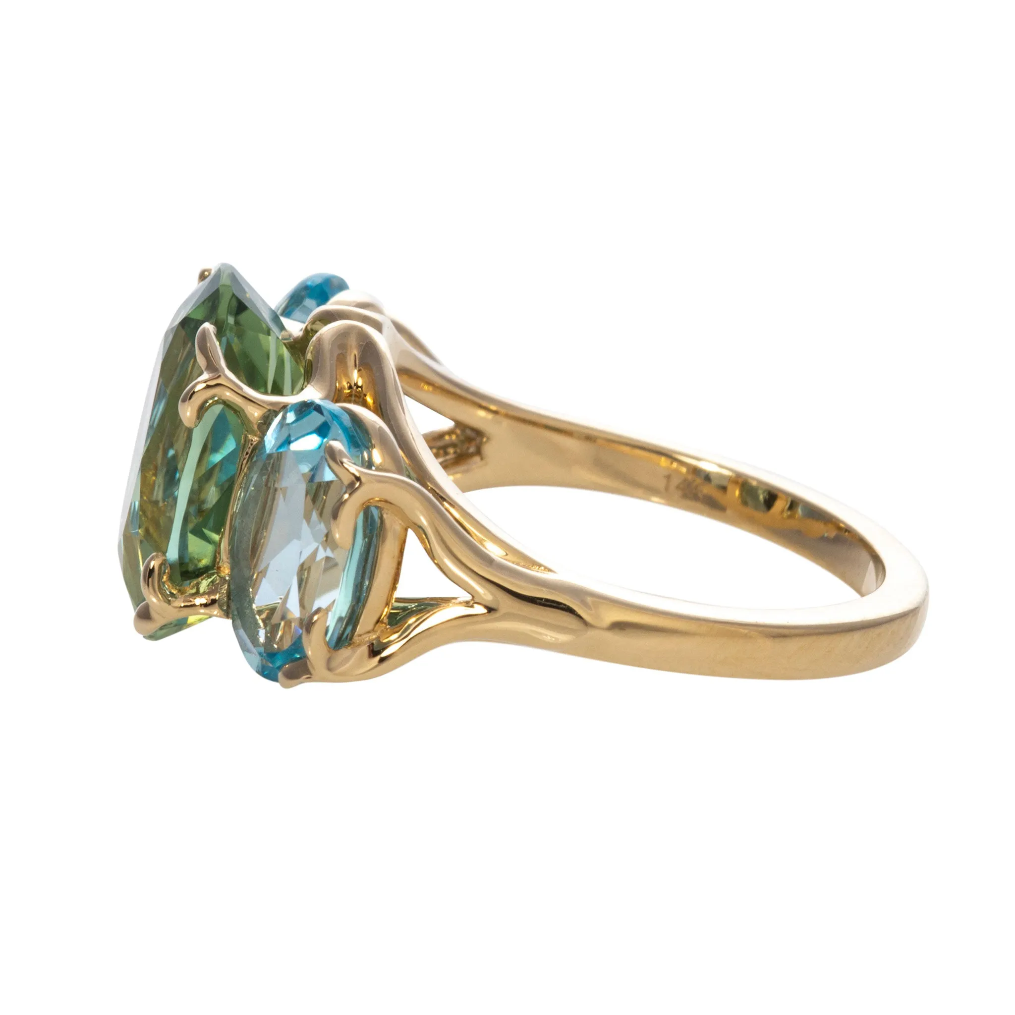 Green Tourmaline & Blue Topaz 14K Gold River Ring