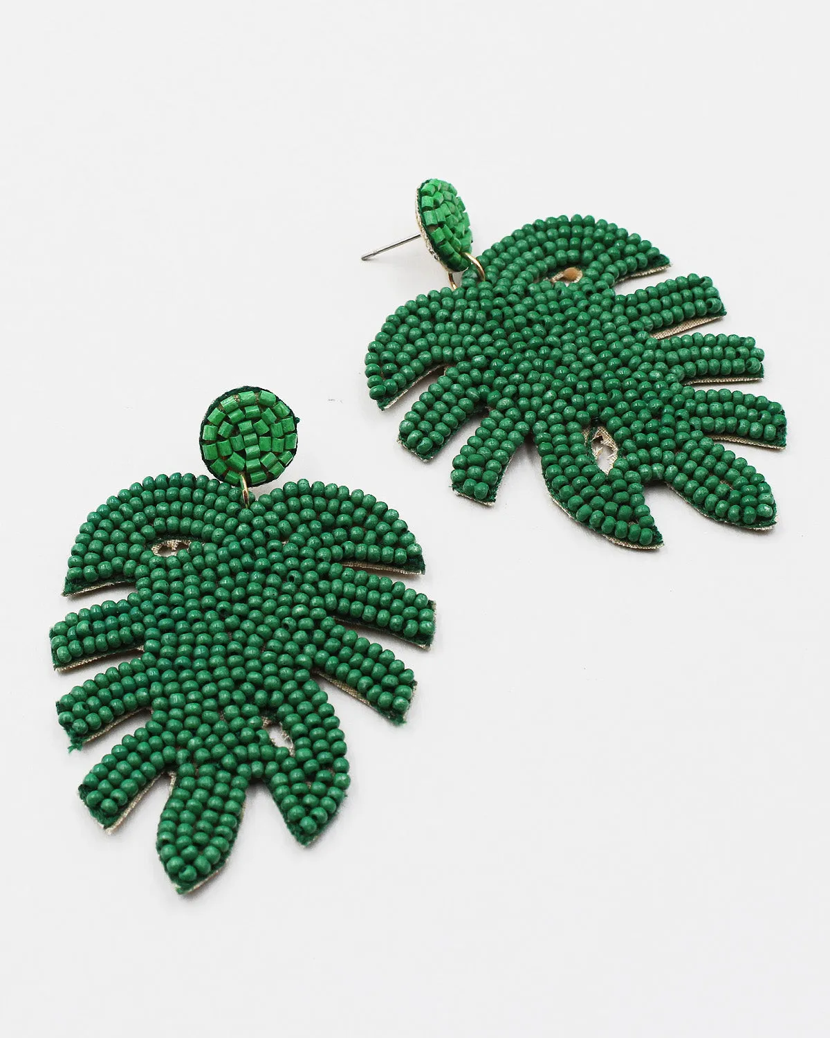 Hand Beaded Leaf Earrings