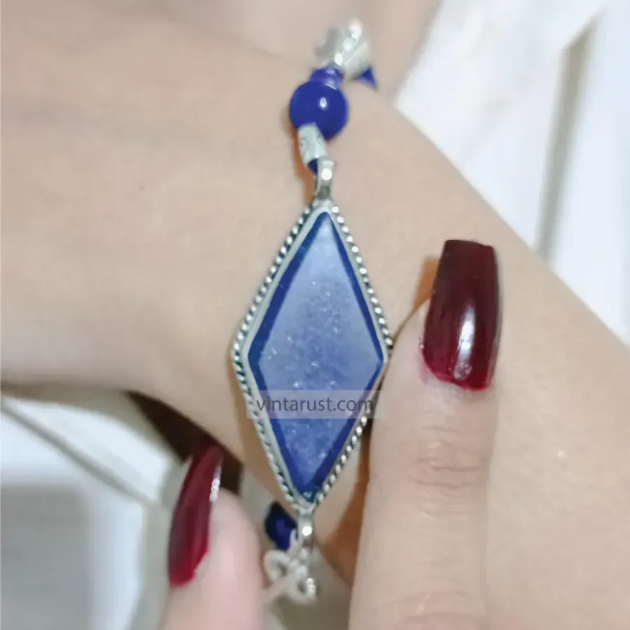 Handcrafted Lapis Bracelet, Bohemian Silver Kuchi Bracelet