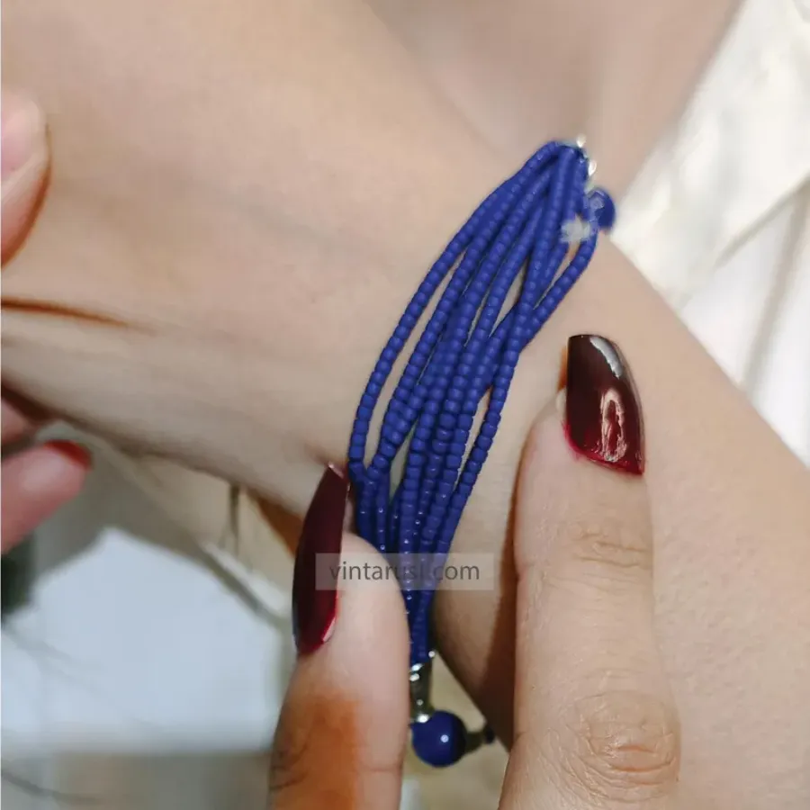 Handcrafted Lapis Bracelet, Bohemian Silver Kuchi Bracelet