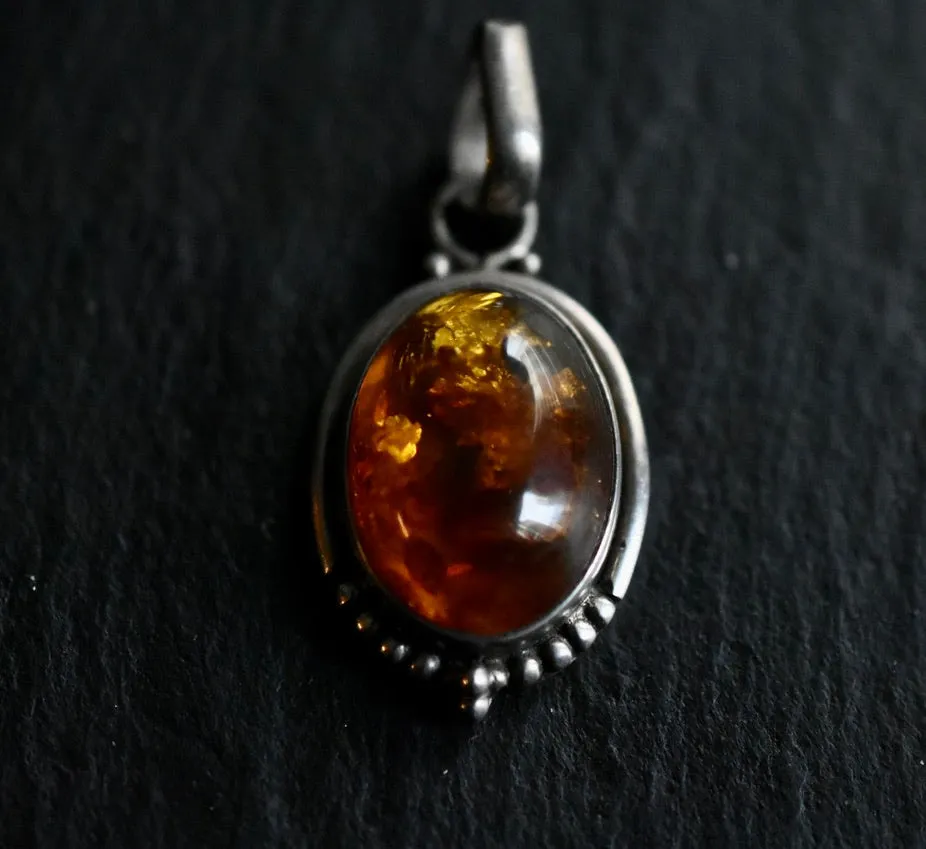 Handmade Vintage Blatic Amber Silver Sterling Oval 925 Pendant