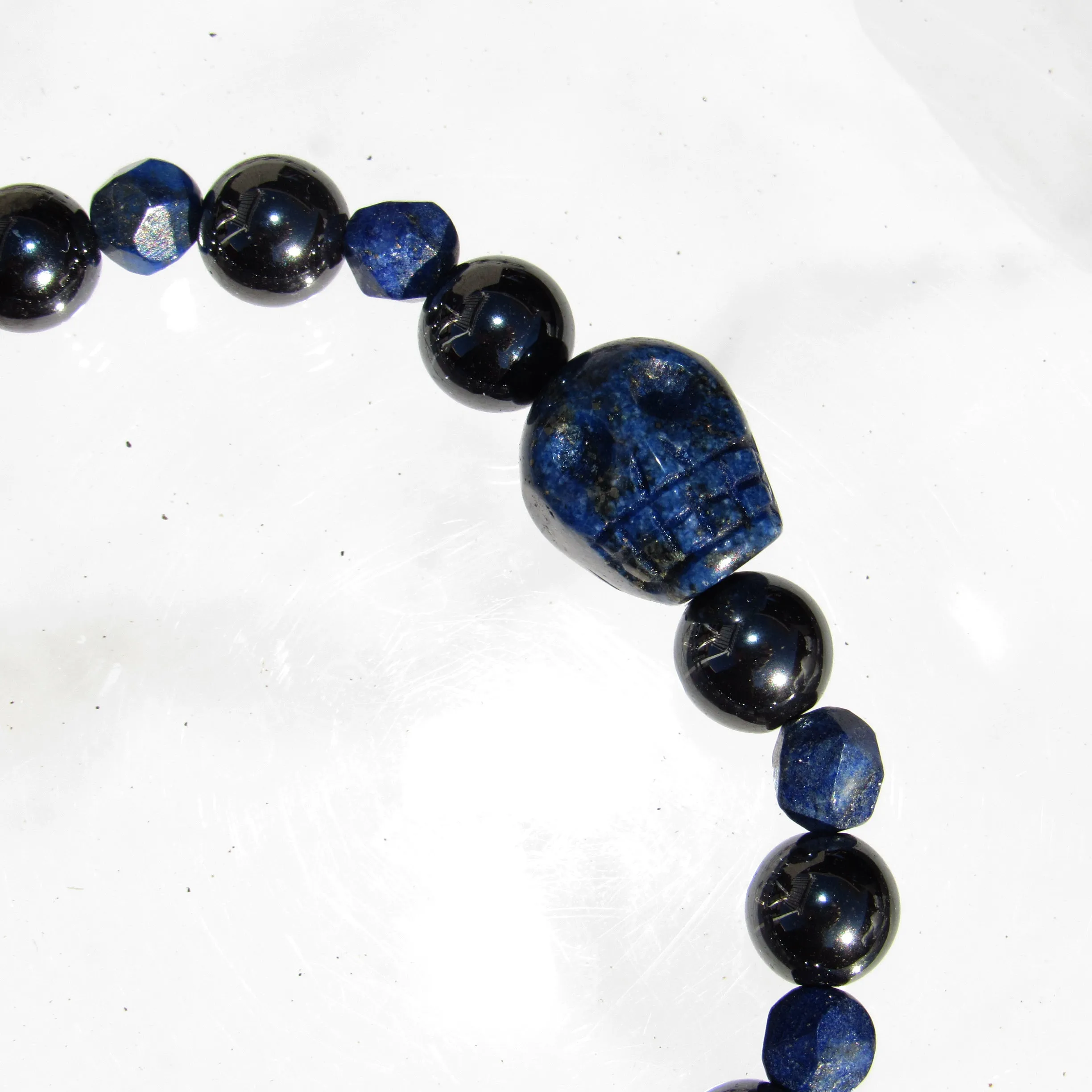 Hematite and lapis lazuli gemstone beaded bracelet