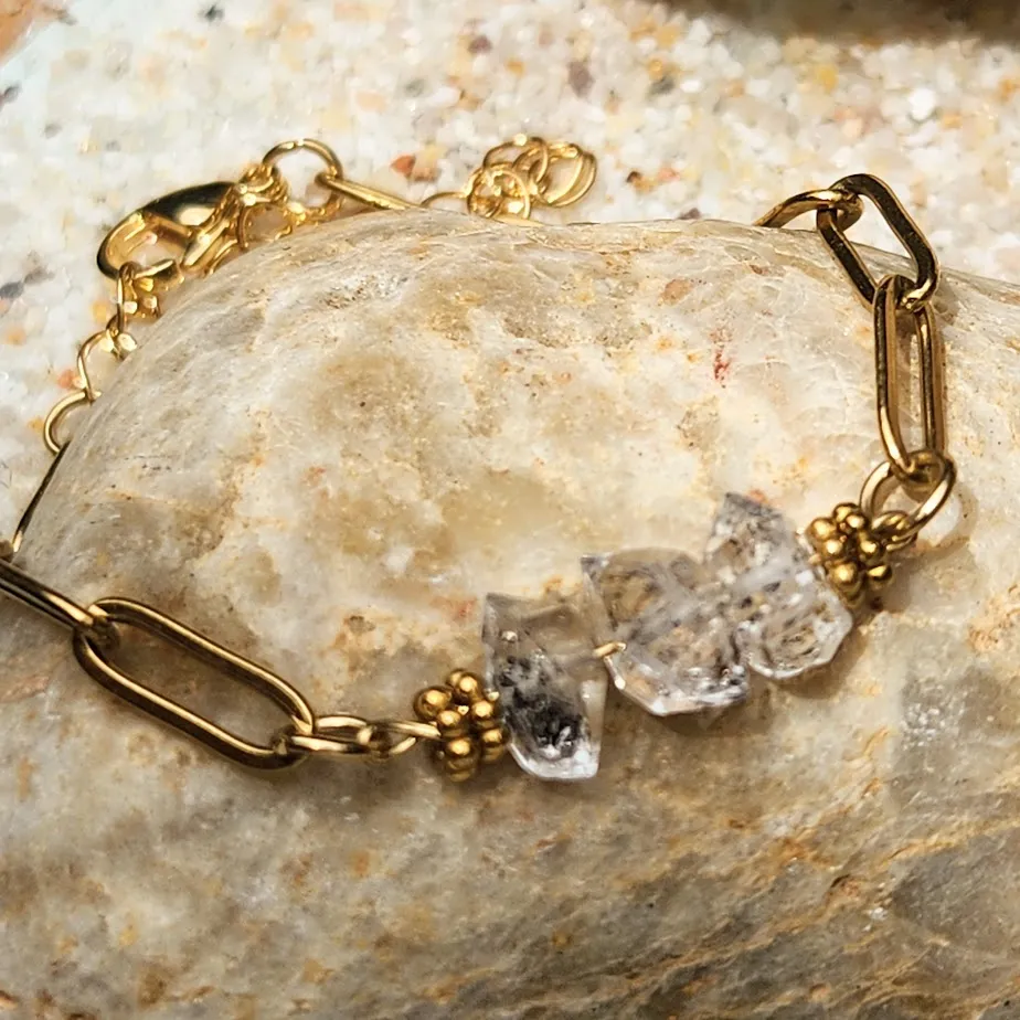 HERKIMER DIAMOND WATERPROOF 18K PAPERCLIP BRACELET