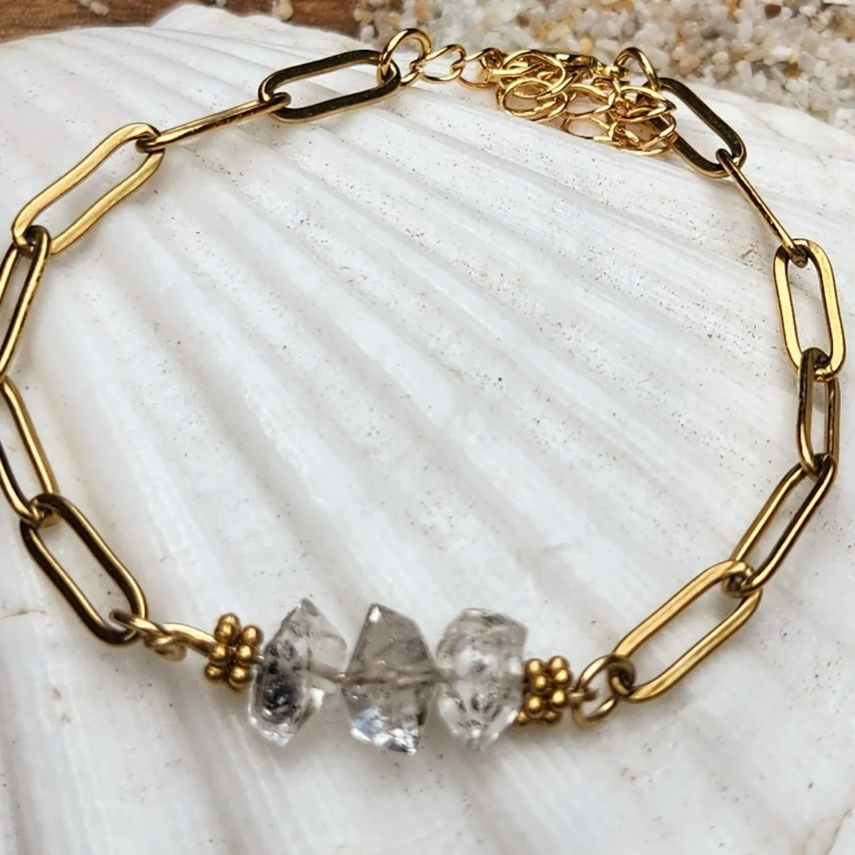 HERKIMER DIAMOND WATERPROOF 18K PAPERCLIP BRACELET