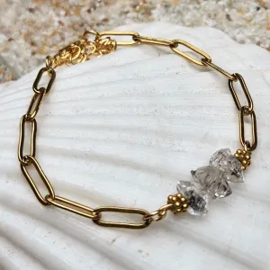 HERKIMER DIAMOND WATERPROOF 18K PAPERCLIP BRACELET