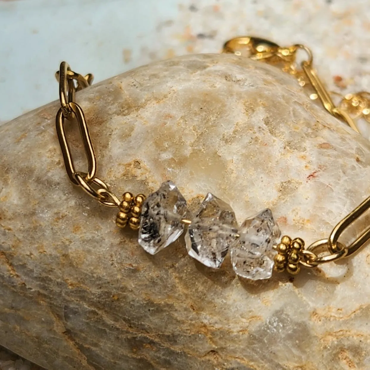 HERKIMER DIAMOND WATERPROOF 18K PAPERCLIP BRACELET