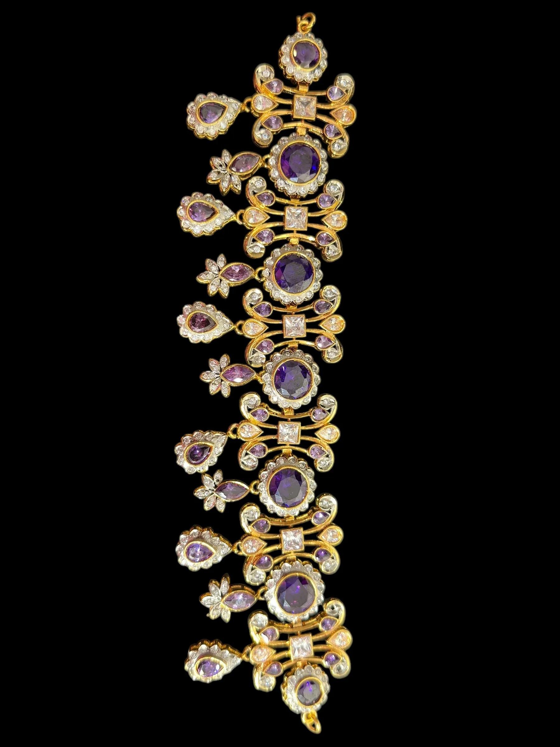 High quality cz  necklace set with tika - purple, Gold plated ( READY TO SHIP )