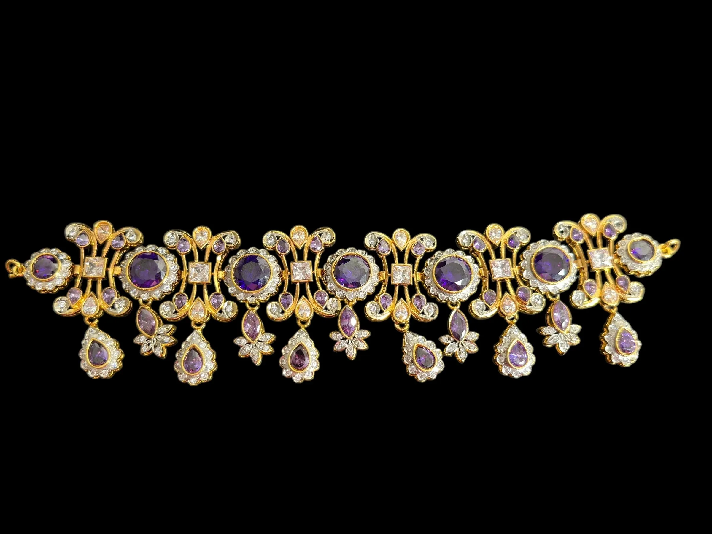 High quality cz  necklace set with tika - purple, Gold plated ( READY TO SHIP )