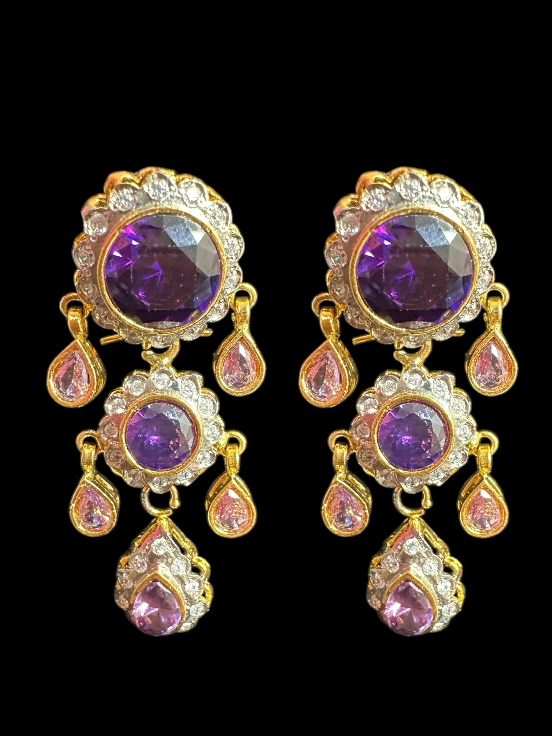 High quality cz  necklace set with tika - purple, Gold plated ( READY TO SHIP )