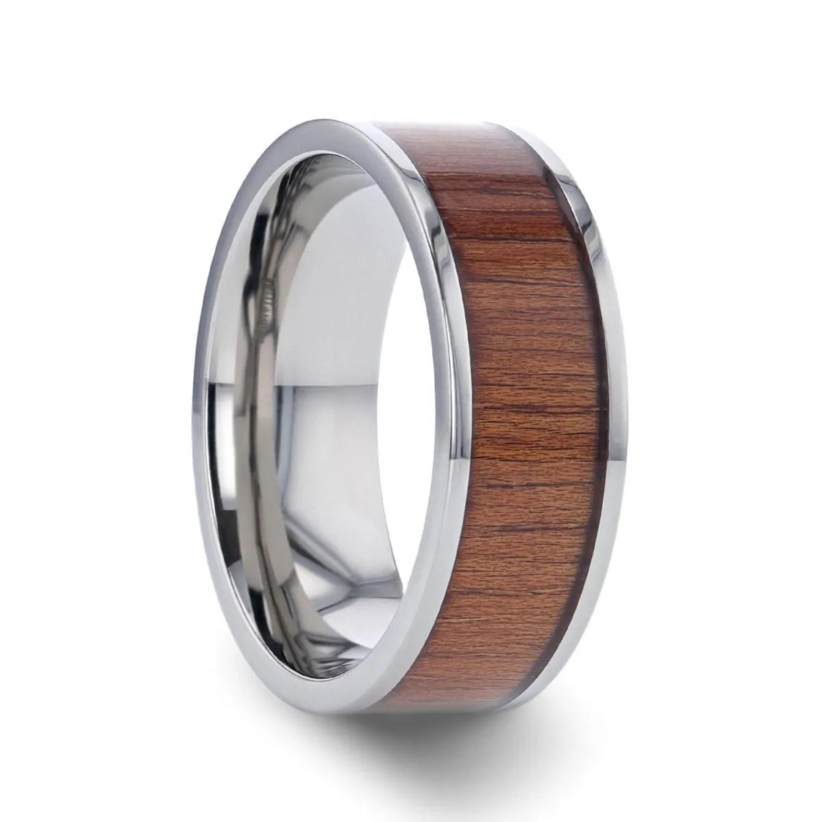 HONUA | Silver Titanium Ring, Koa Wood Inlay, Flat