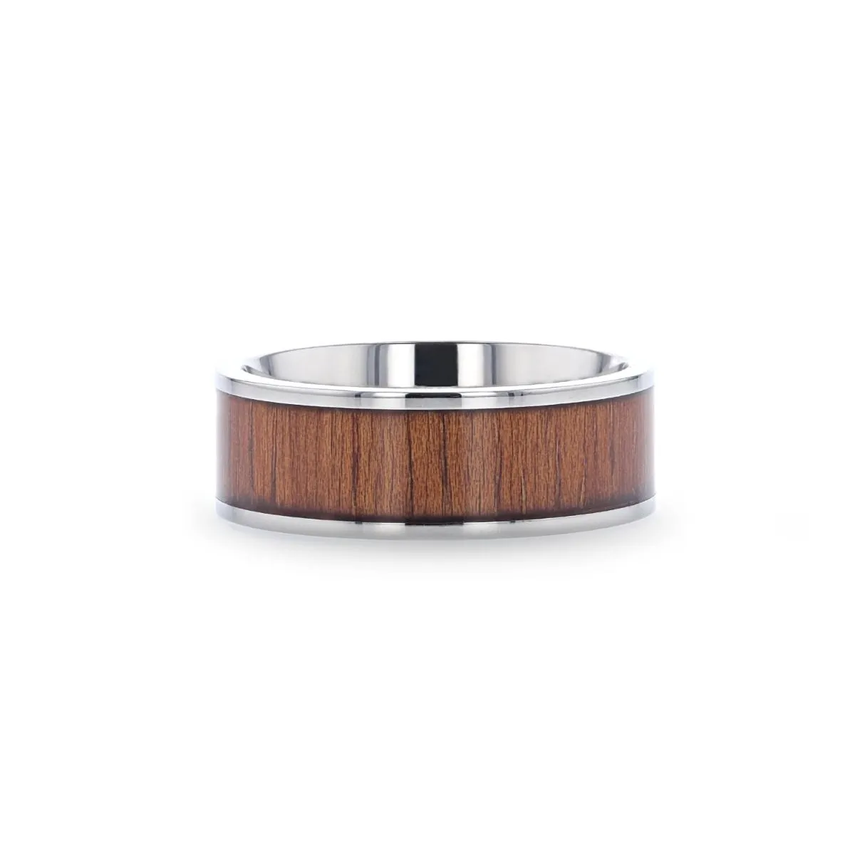 HONUA | Silver Titanium Ring, Koa Wood Inlay, Flat