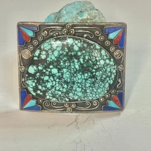 Hubei Spiderweb Turquoise Sterling Silver Inlay Buckle