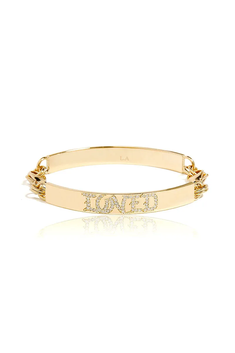 ID Bracelet With Diamond "LOVED" in Yellow Gold