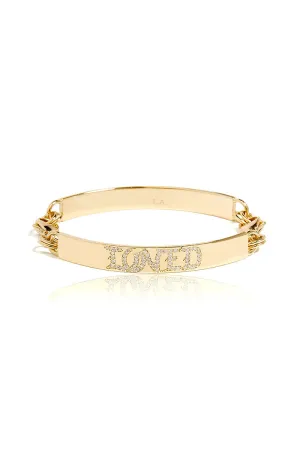 ID Bracelet With Diamond "LOVED" in Yellow Gold