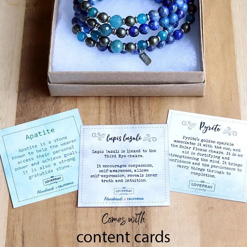 “Intuition and Gratitude” Lapis Lazuli and Apatite Mala