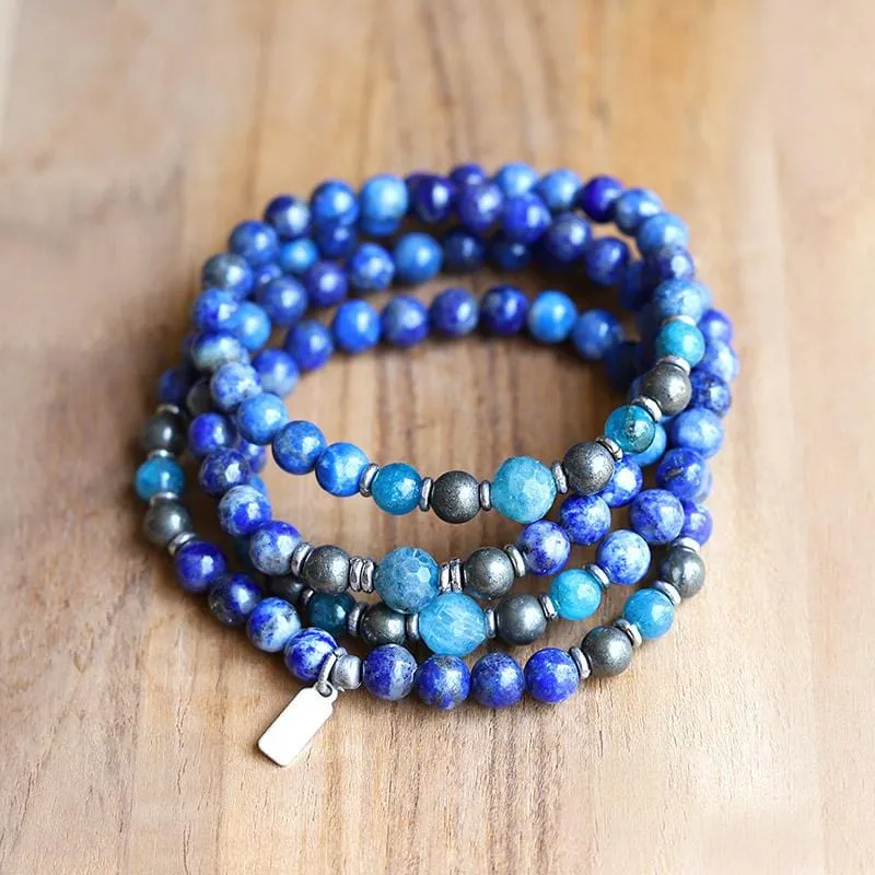 “Intuition and Gratitude” Lapis Lazuli and Apatite Mala