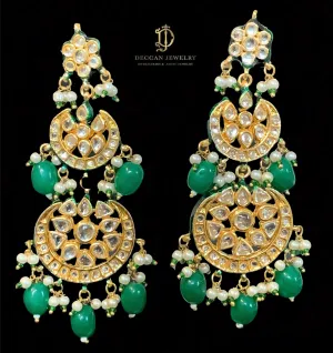 Irina Kundan statement earrings( emerald ) (READY TO SHIP)