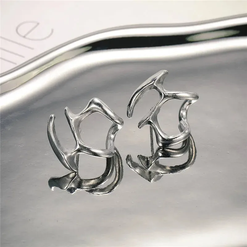 Irregular Liquid Metal Hollow Earrings Style Hip-Hop Punk Fashion Personality Stud Earrings for Women Girl Travel Accessories