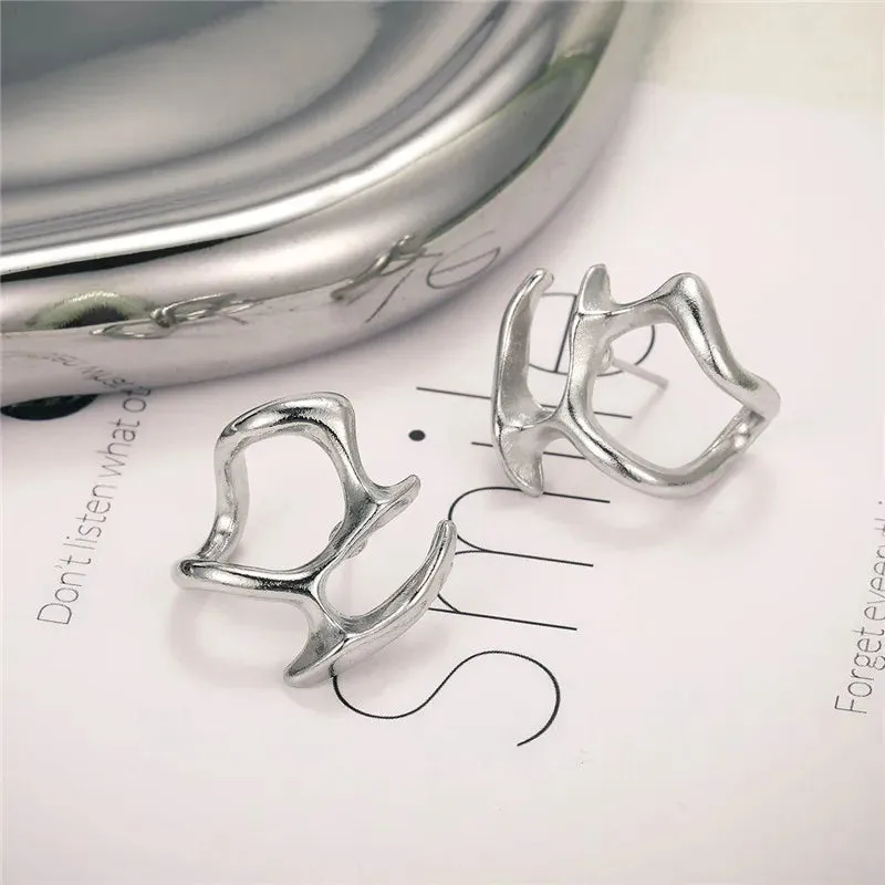 Irregular Liquid Metal Hollow Earrings Style Hip-Hop Punk Fashion Personality Stud Earrings for Women Girl Travel Accessories