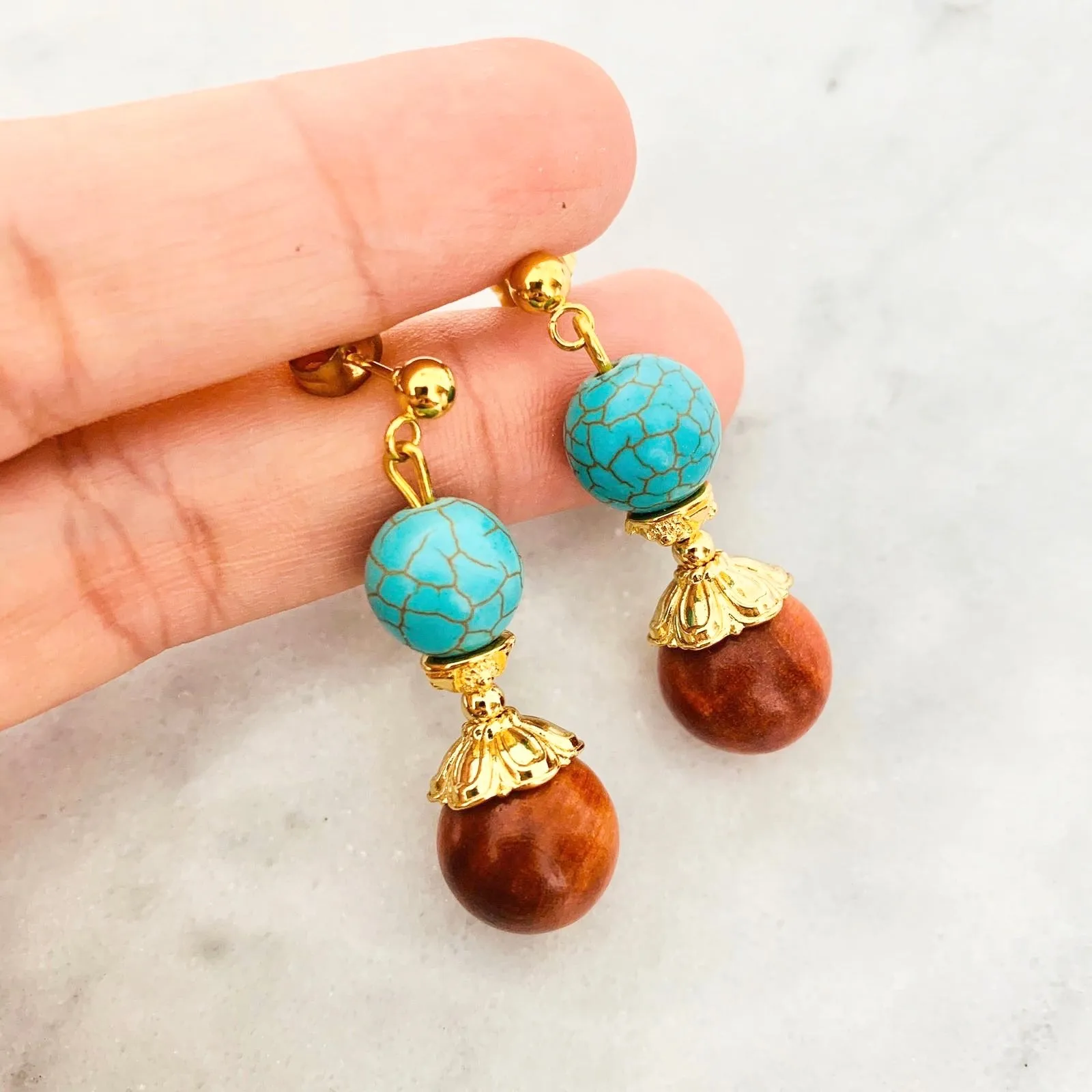 King Of Wood & Turquoise Earrings