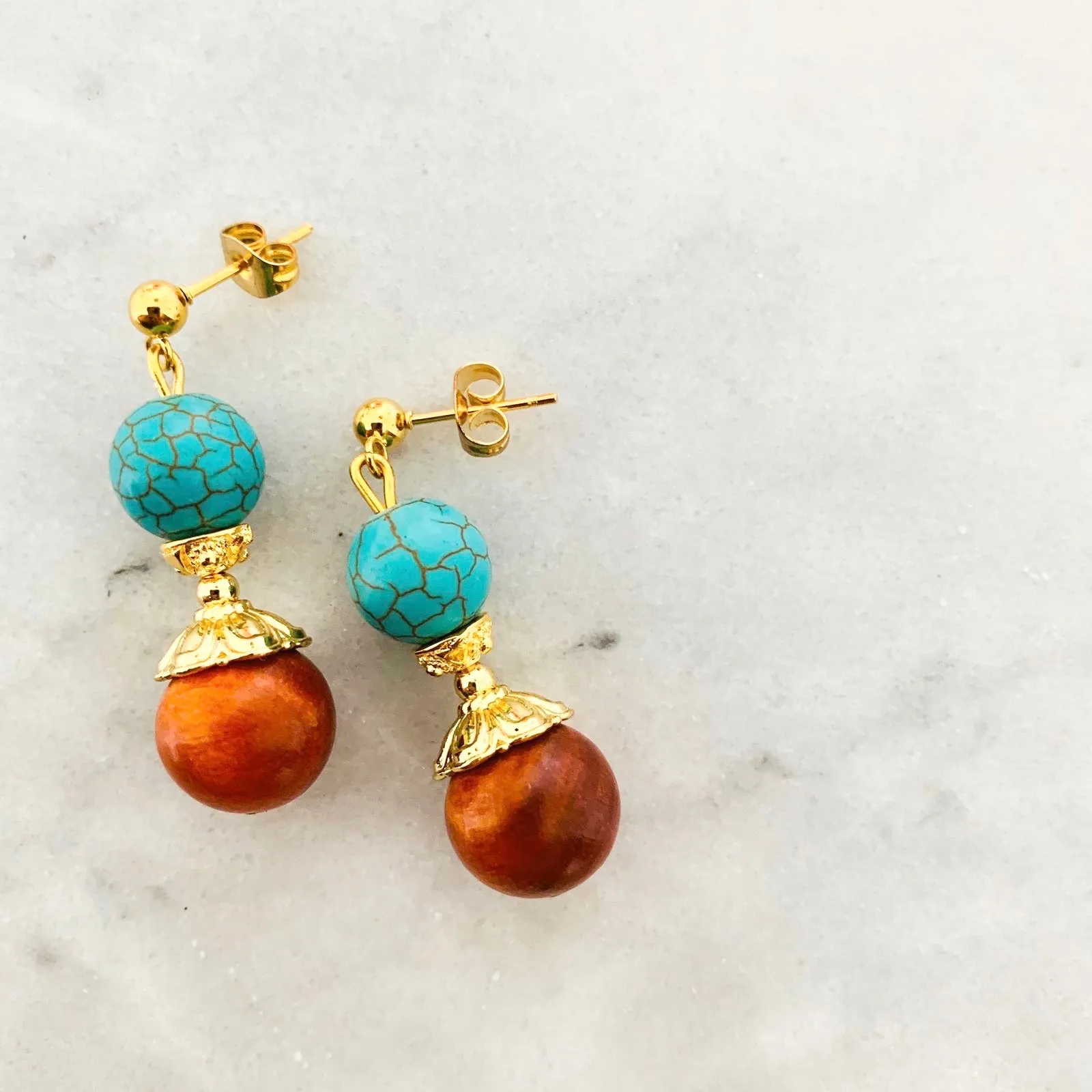 King Of Wood & Turquoise Earrings