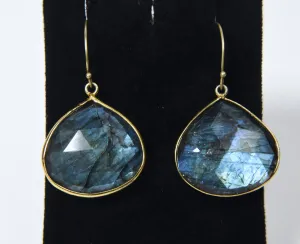 Labradorite Gold Tone Dangle Earrings