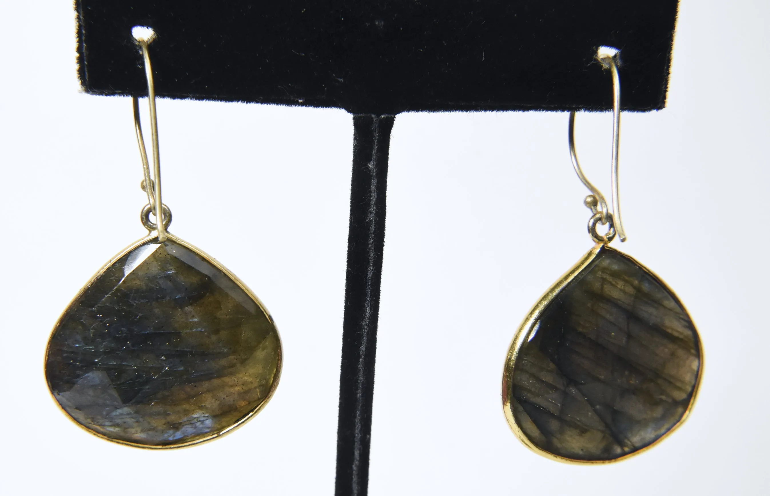 Labradorite Gold Tone Dangle Earrings