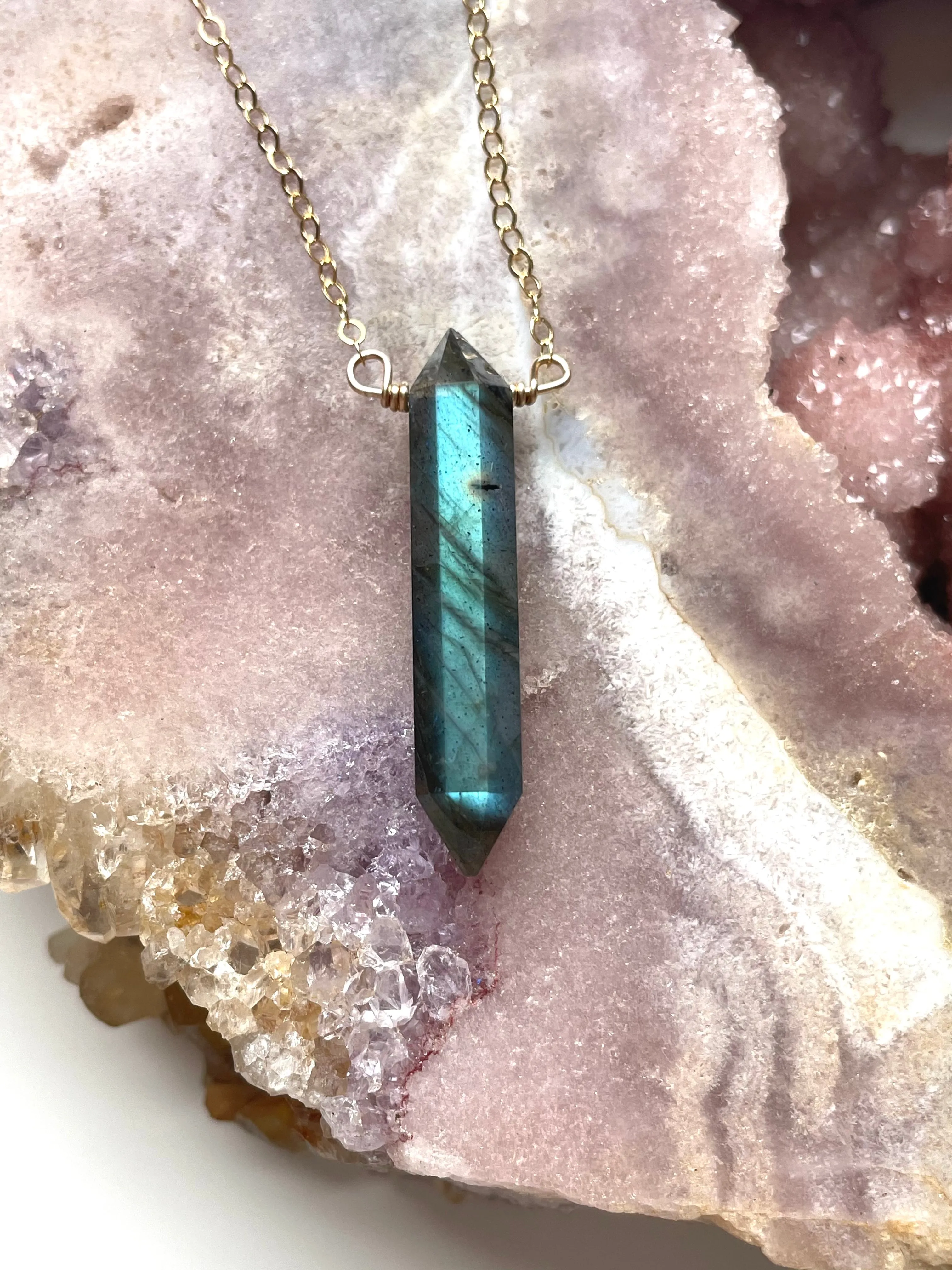 Labradorite Pencil Crystal Necklace