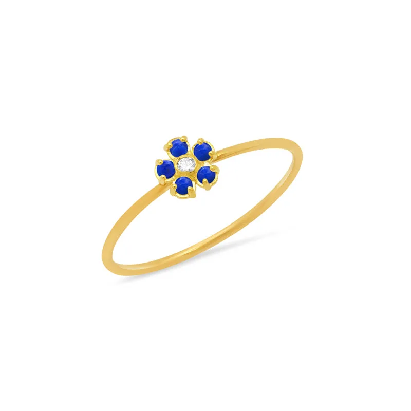 Lapis Flower Ring with Diamond Center