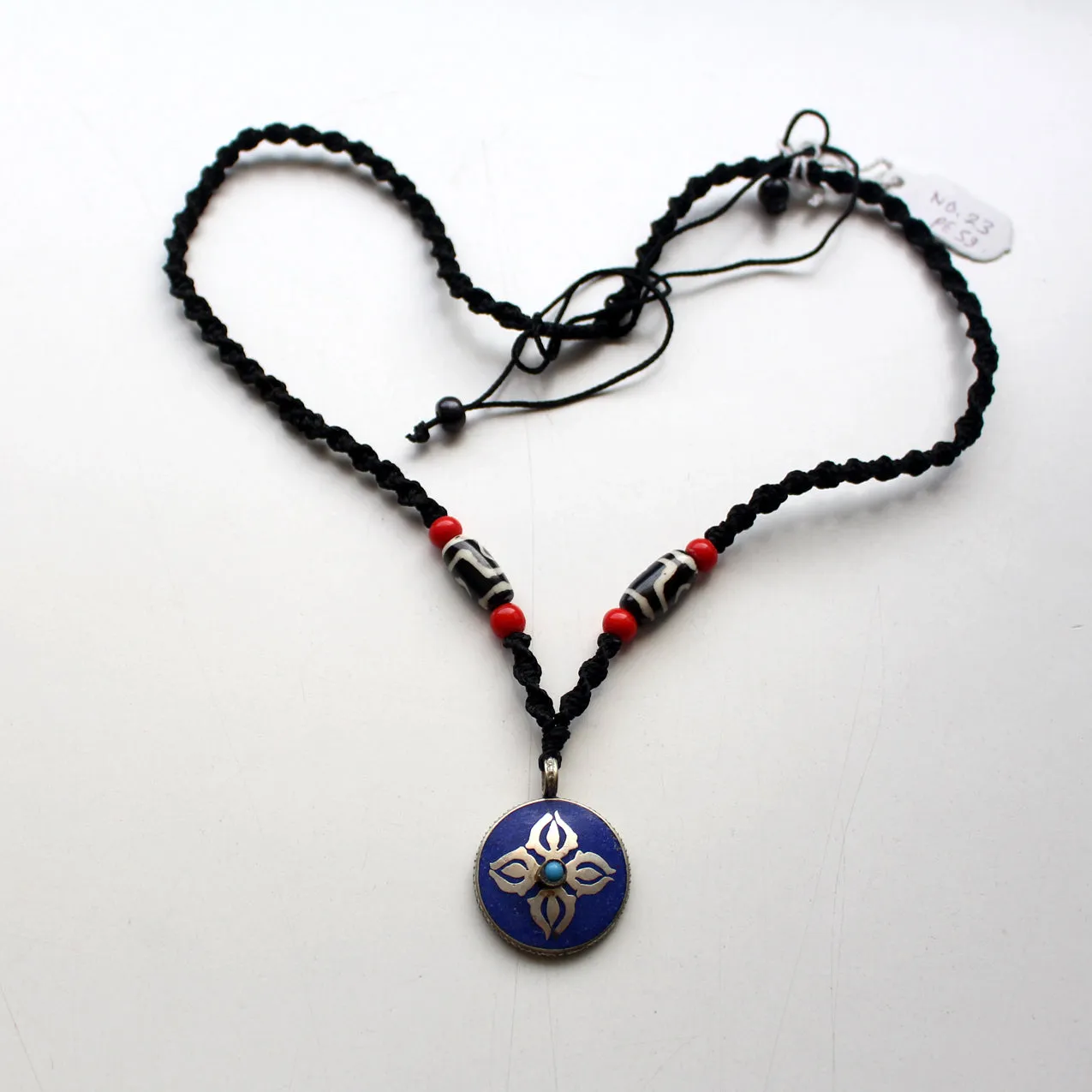 Lapis Inlaid White Metal Double Dorjee Pendant