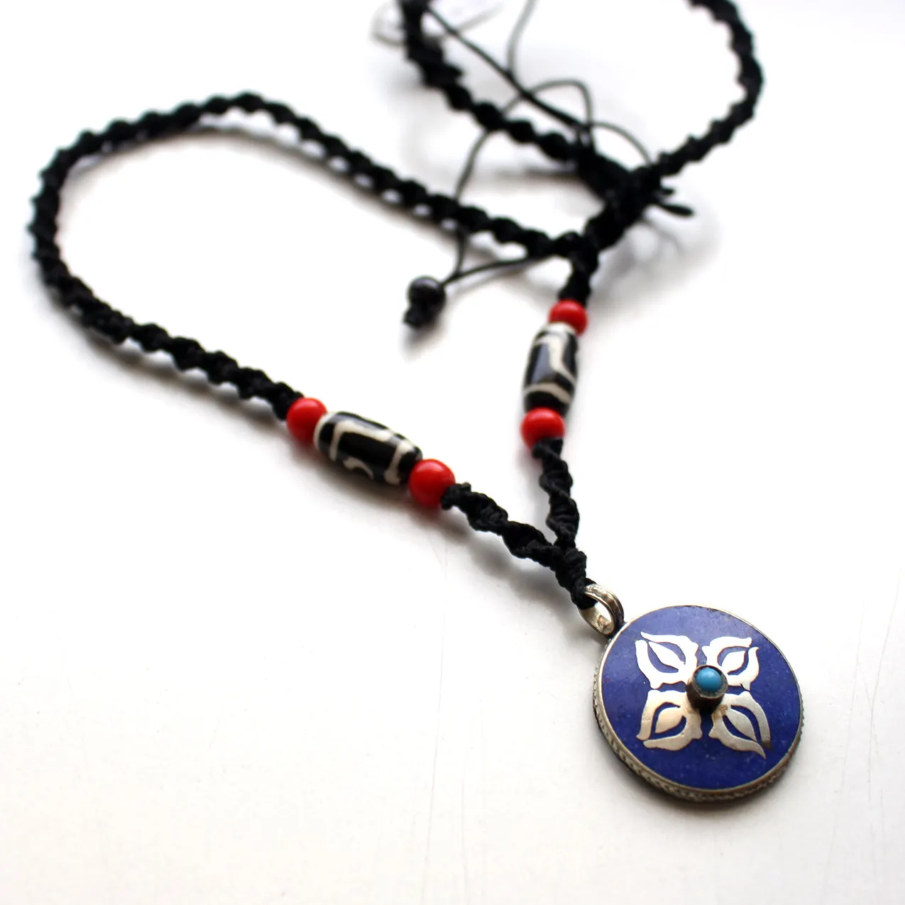 Lapis Inlaid White Metal Double Dorjee Pendant