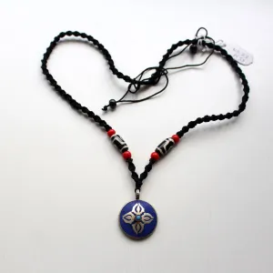 Lapis Inlaid White Metal Double Dorjee Pendant