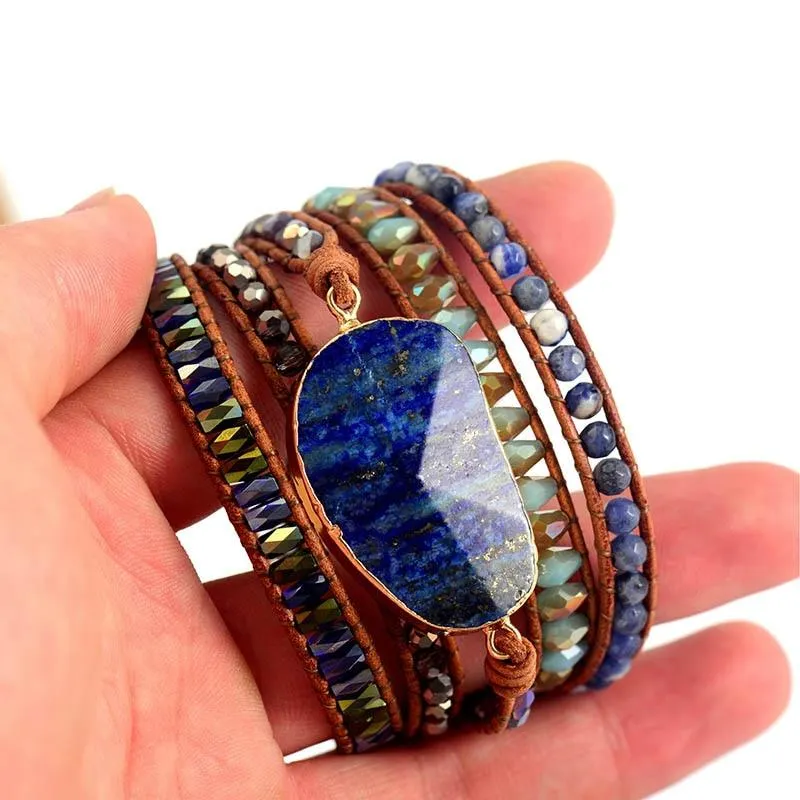 Lapis Lazuli Charm & Sodalite Wrap Bracelet