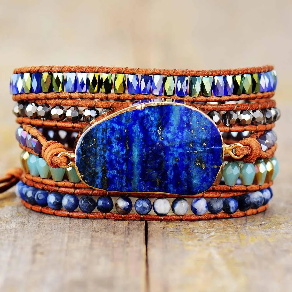 Lapis Lazuli Charm & Sodalite Wrap Bracelet