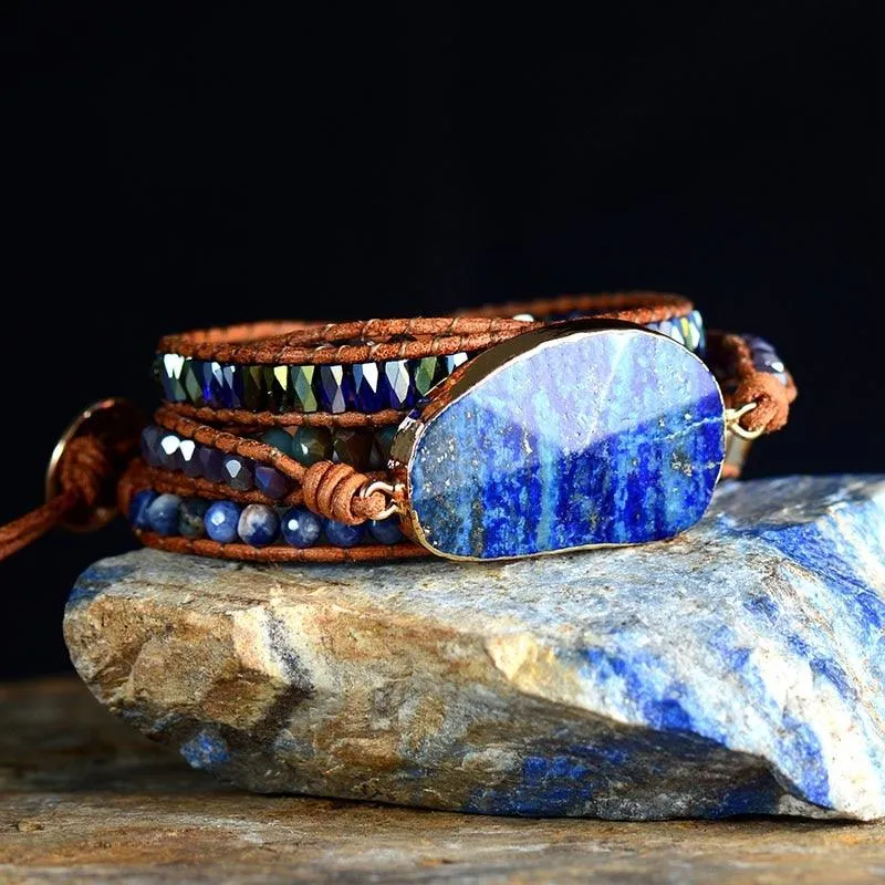 Lapis Lazuli Charm & Sodalite Wrap Bracelet