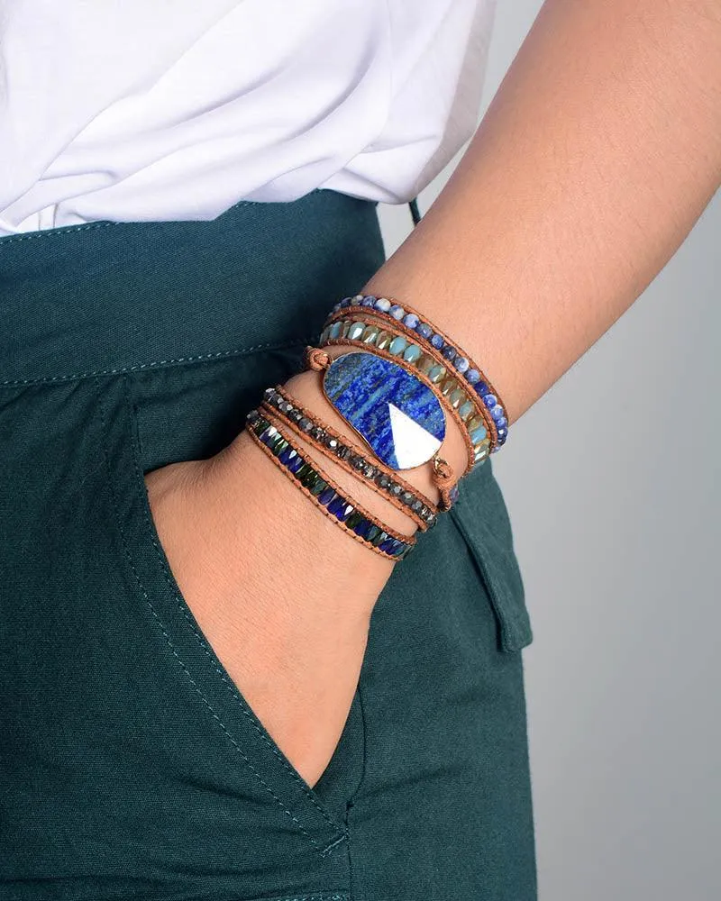 Lapis Lazuli Charm & Sodalite Wrap Bracelet