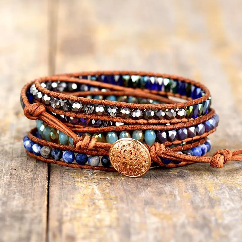 Lapis Lazuli Charm & Sodalite Wrap Bracelet