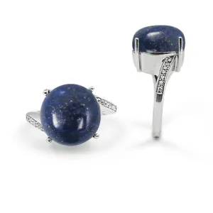 Lapis Lazuli  Gemstone Ring with 14 Round Shape White CZ Stones