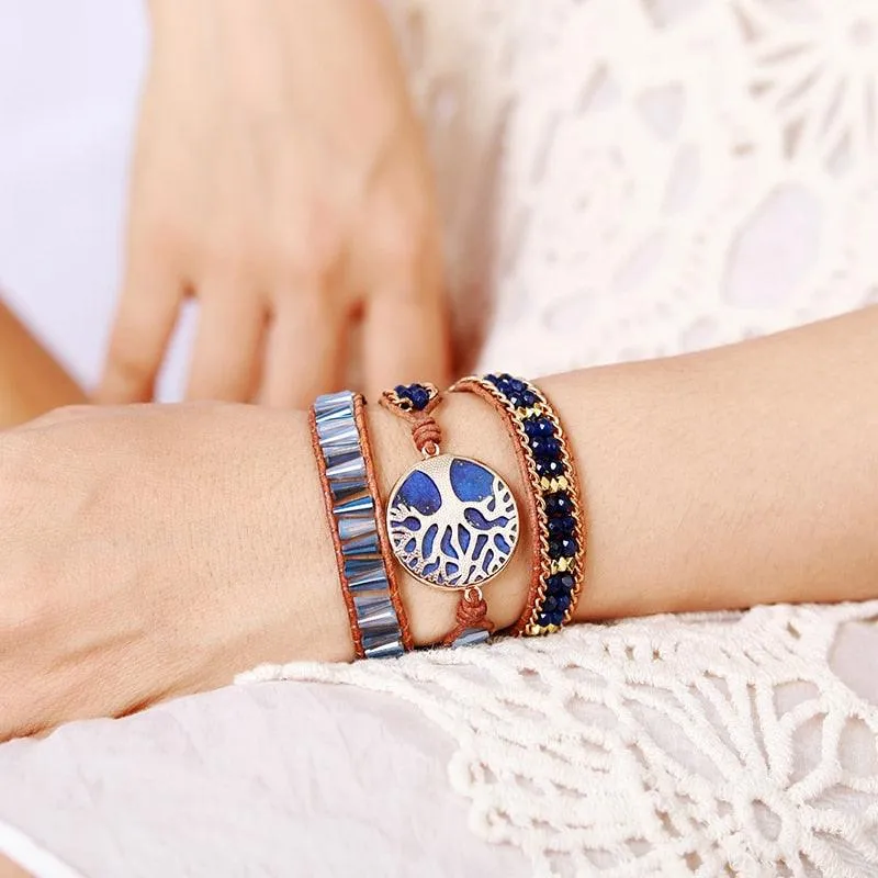 Lapis Lazuli Tree of Life Charm Wrap Bracelet