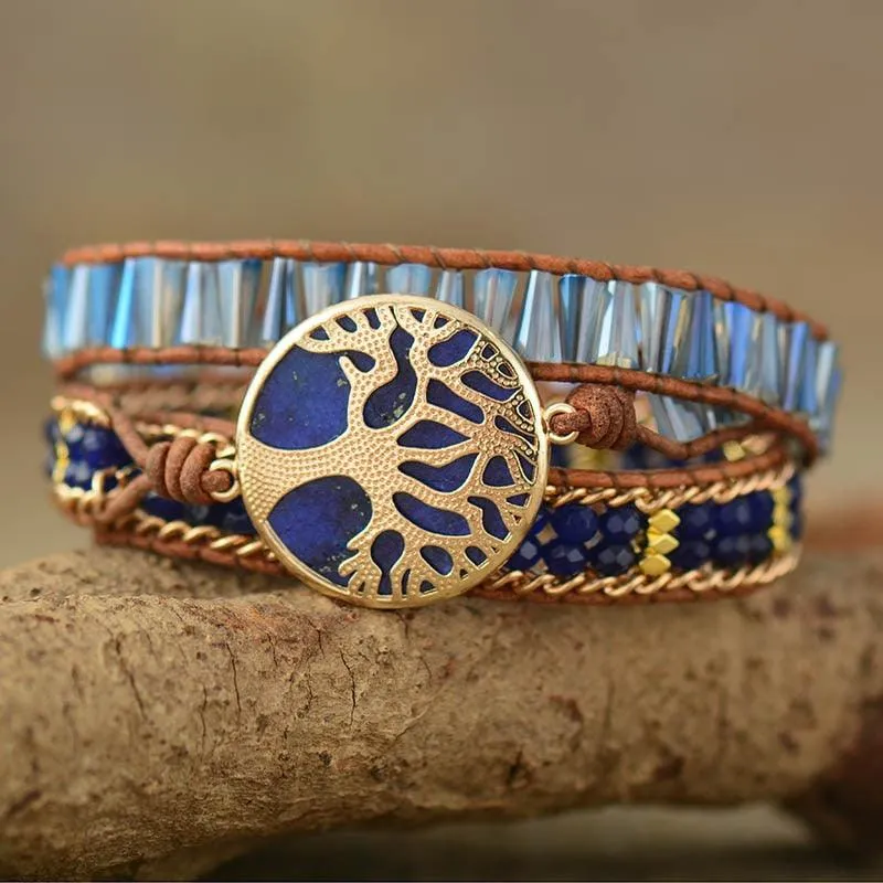 Lapis Lazuli Tree of Life Charm Wrap Bracelet