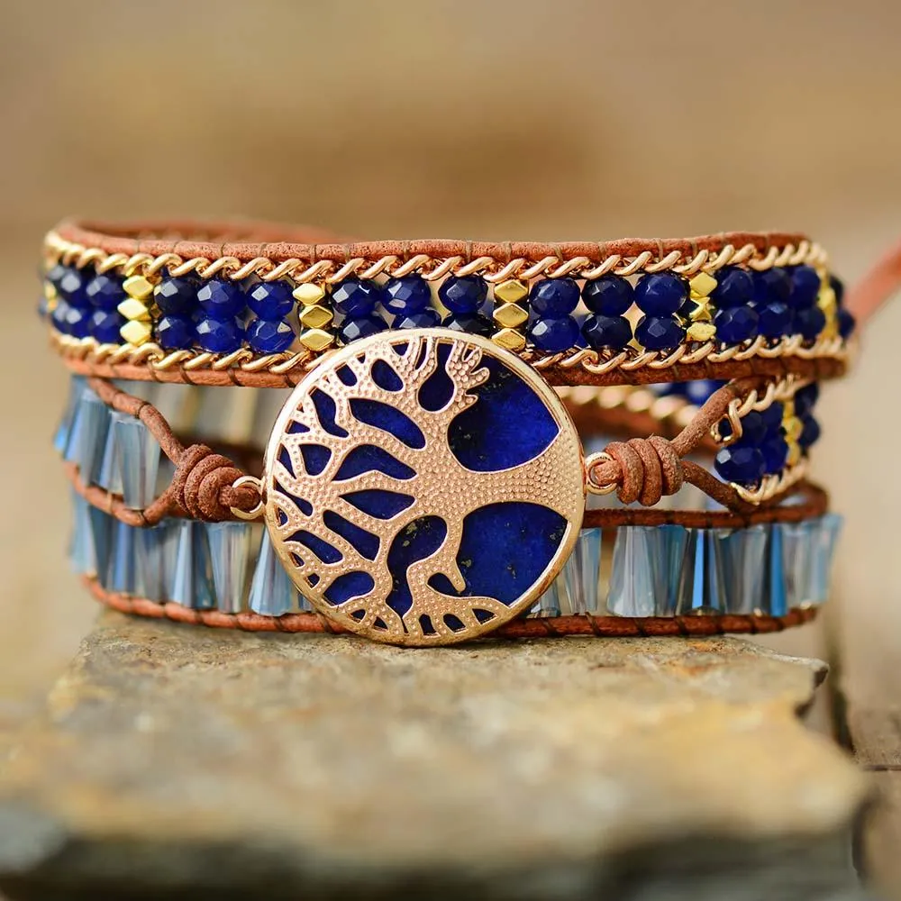 Lapis Lazuli Tree of Life Charm Wrap Bracelet