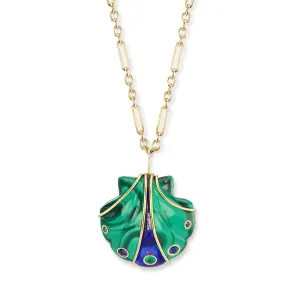 Large Stone Shell Pendant with Malachite & Lapis