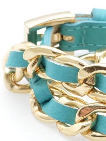 Links and Leather Wrap Bracelet in Assorted Colors