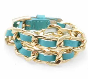 Links and Leather Wrap Bracelet in Assorted Colors