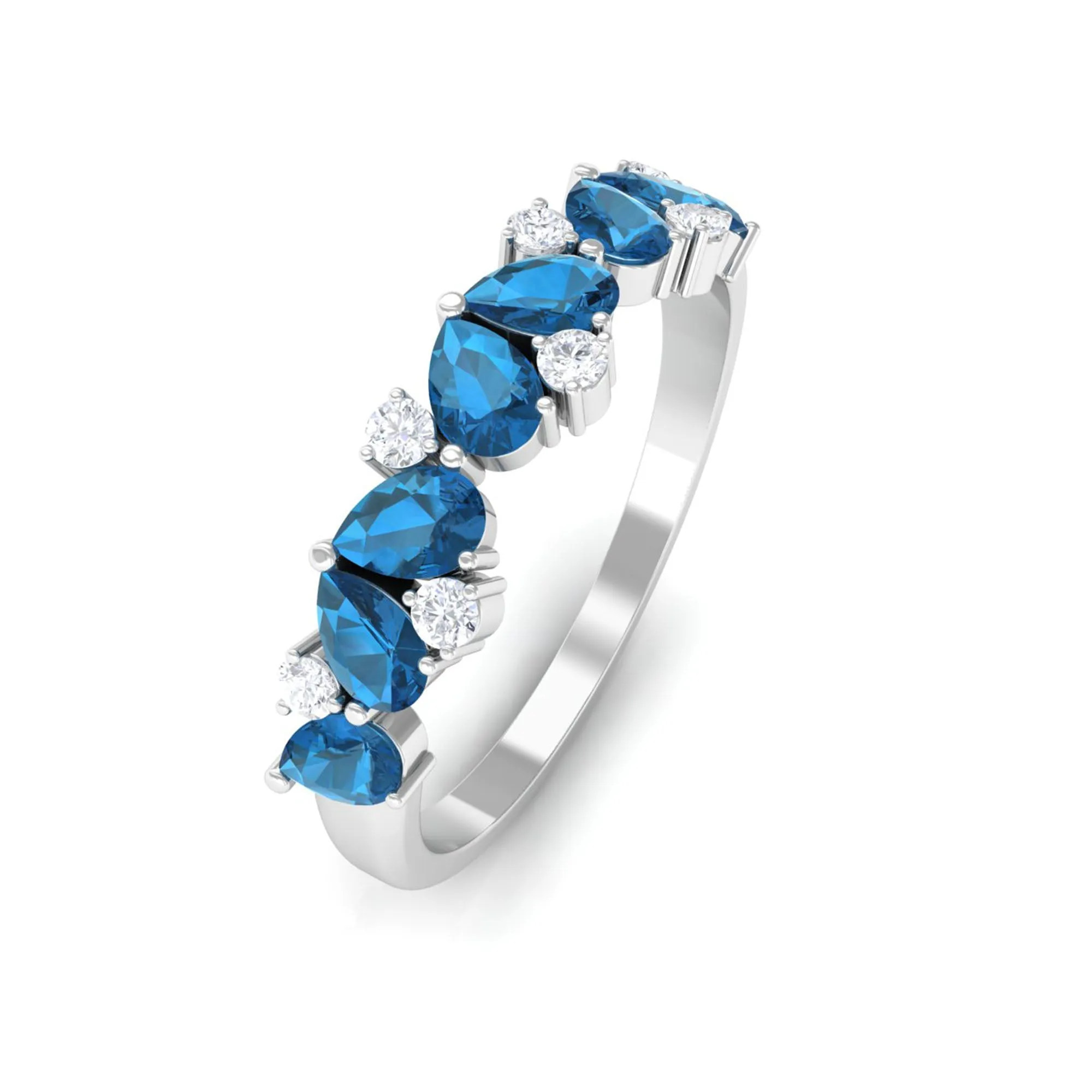 London Blue Topaz and Moissanite Half Eternity Ring