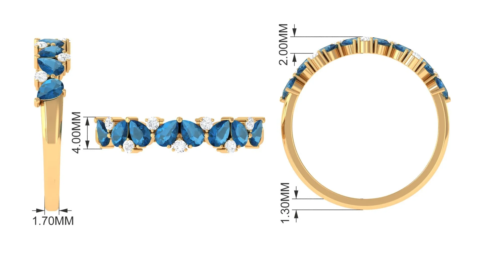 London Blue Topaz and Moissanite Half Eternity Ring