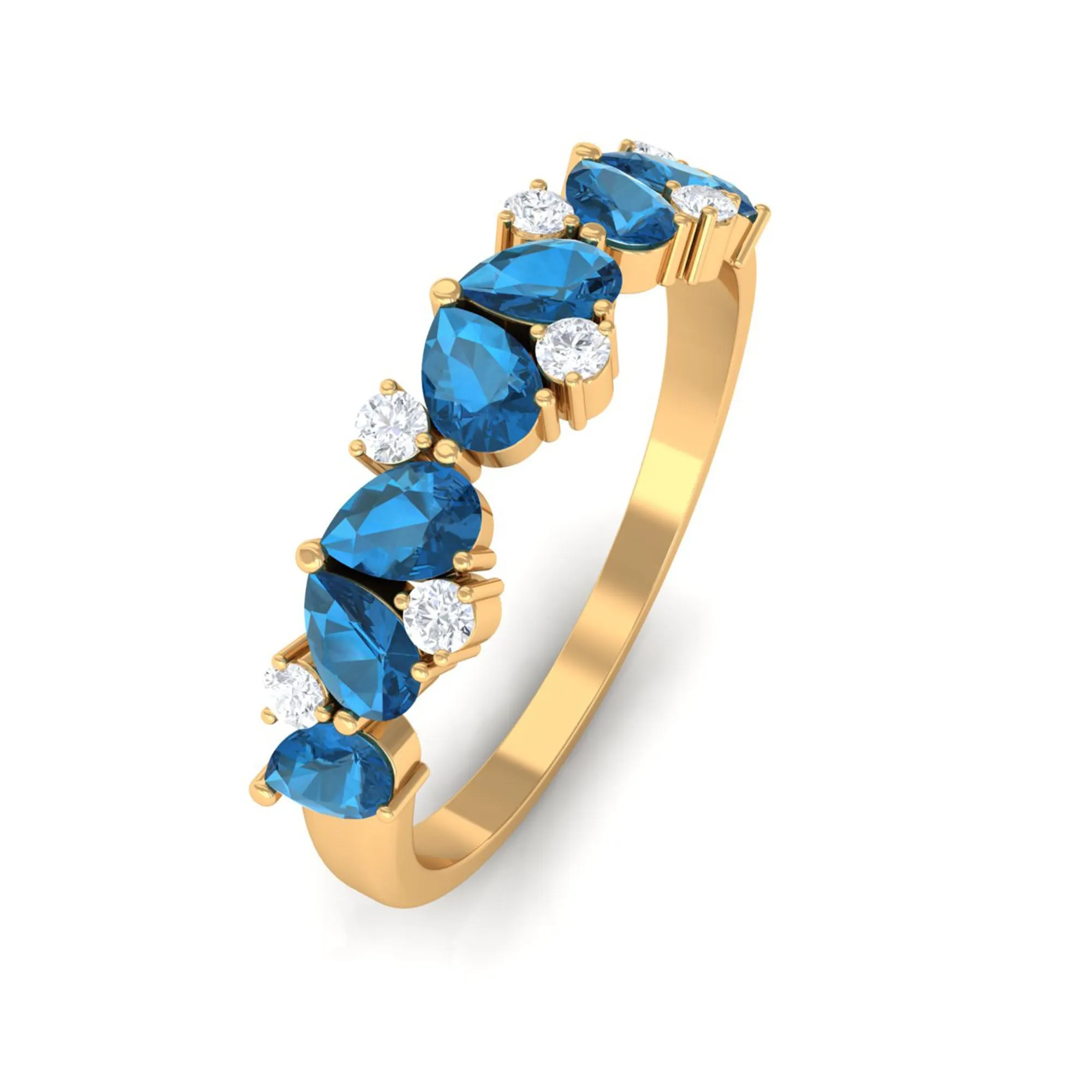 London Blue Topaz and Moissanite Half Eternity Ring