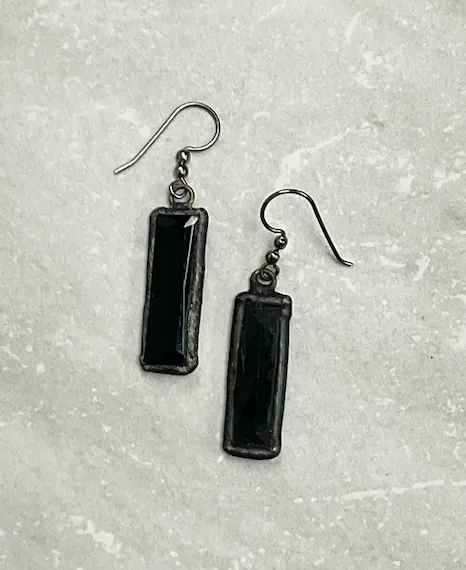 Lula N Lee 925 Rectangular Black Crystal Earrings