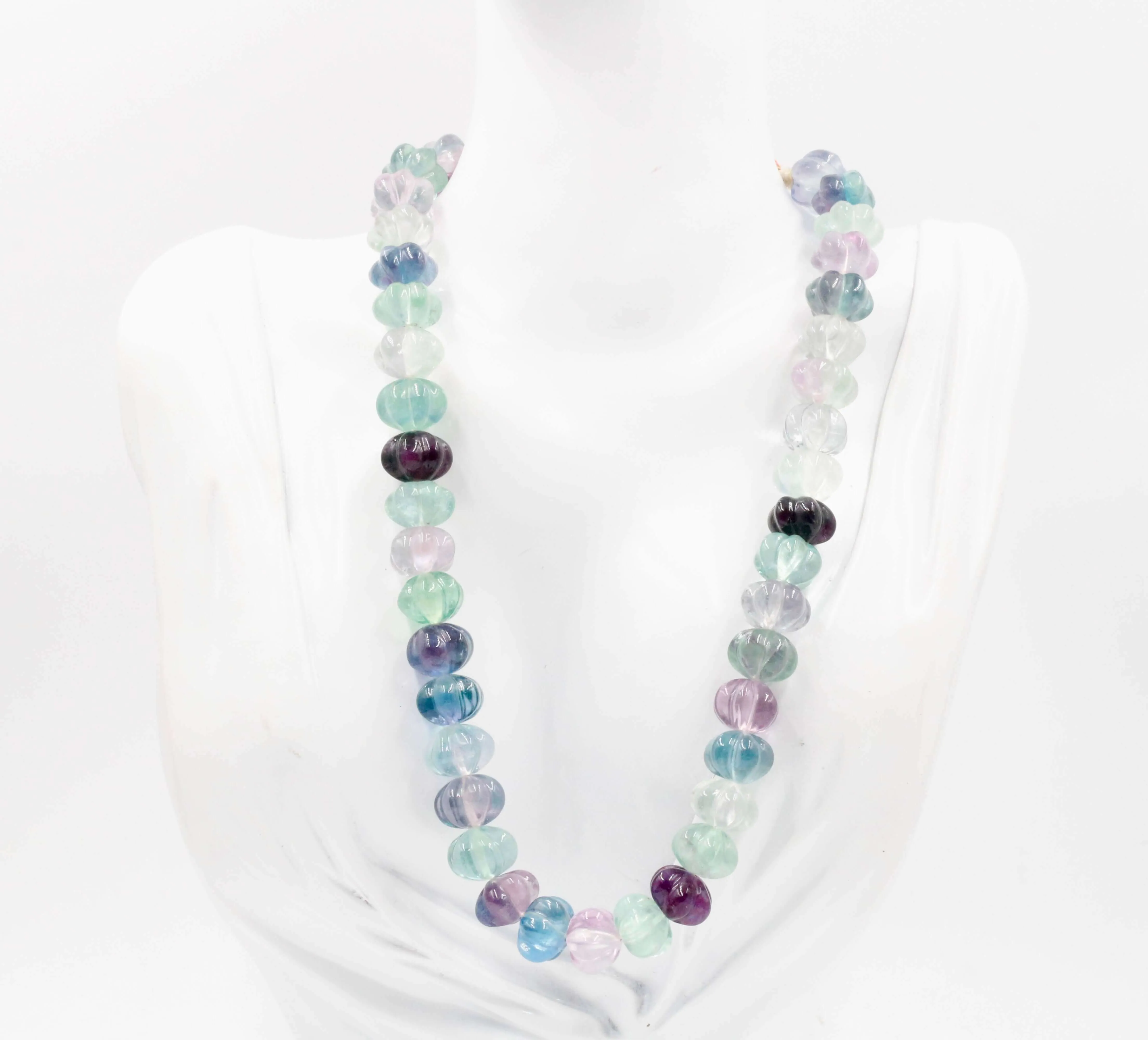 Multi Color Fluorite Beaded Necklace Multi Color Green and Purple Fluorite Gemstone Necklace Indian Necklace Sarafa Necklace SKU: 6143001